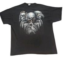 Y2k Black Hear No Speak No See No Evil Skulls Tshirt 2XL Grunge Goth Tee Shirt Unisex T-Shirt XL