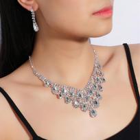 3PC Women's Fashion Water Drop Tassel Necklace Earrings Jewelry Set Wedding Banquet Party Mother's Day Gift for Mommy