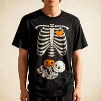 Halloween Skeleton Baby Rib Cage Maternity Pregnant Pumpkin T-Shirt S