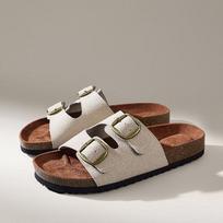 Fashion 2025 women's rhinestone metal buckle sandals with double straps and slip covers, comfortable casual shoes 35