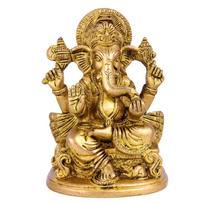 100 % Pure Brass Sculpture Ganesha Hindu Religious Statue Of God Idol - 5.2 Inch