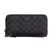 Coach 19 Metalo Logotipo Užtrauktuku Piniginė Dengtas Drobės Moteriška piniginė Anglies Juoda CW778-QBMI5 Charcoal & Black black