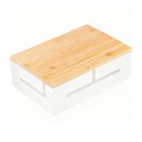 THCTYRP Bamboo Cord Cable Storage Power Strip Wire Concealment Tabletop Large Size Box, Box, Storage, Box, Wall-Mounted & Use, White,