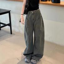 Women's High Waist Wide Leg Jeans Loose Fit Street Trend Cargo Vintage Denim Casual Trousers XS