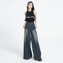 Women's High Rise Wide Leg Jeans Palazzo Skirt Pants Washed Denim Loose Fit Pocket Design Streetwear Multi Length Spring Long Trousers XS