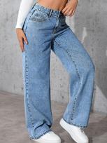 Women's Mid Rise Wide Leg Bootcut Jeans Vintage Washed Loose Stretch Denim Trousers Streetwear Casual Long Pants XS