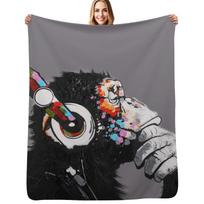 Thinker Chimp Throw Blanket Spring Fall Cozy Throw Blanket for Couch Size: 75*100cm, Weight: 230 GSM