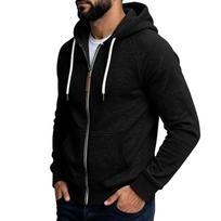 Men's Color Casual Zip-Up Hooded Jacket with Large Pockets and Raglan Sleeves L