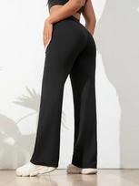 Women's High Waist Straight Leg Yoga Pants Loose Wide Leg Trousers Elegant Commute Spring Polyester Medium Stretch Workout Long Pants S