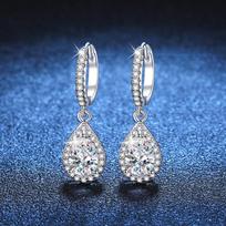 Sterling Moissanite Drop Earrings Platinum Plated Waterdrop Pear Shape 1ct Each Women Fashion OL Style 925 Sterling Silver