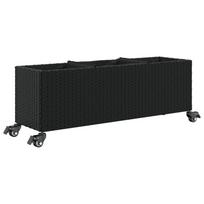 vidaXL Lovelis su ratukais/3 vazonais, juodas, 107x32x38cm, PE ratanas