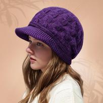 New Women's Fleece-Lined Cashmere Newsboy Hat - Warm Winter Knit with Ear Protection