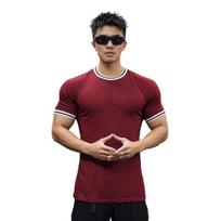 Vyriški elastiniai raumenis pabrėžiantys marškinėliai, apvalia kaklo iškirpte, trumpomis rankovėmis, fitneso viršus, slim fit, laisvalaikio bėgimo marškinėliai sportui, sporto salės reikmenims, lauko veiklai M