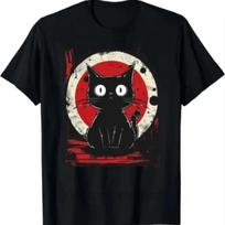 Japanese Black Anime Cat T Shirt T-Shirt Clothes Shirts for Women Tops Graphic T Shirts Camisetas XS