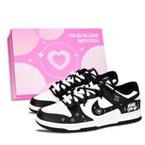 Nike Dunk Black White, Never Give Up Leather Abrasion Resistant Low top Skateboard Shoes Unisex Black DD1503-101(Team887-) 38