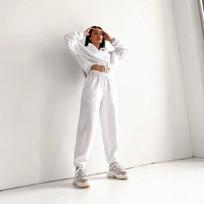 Women's Half Zip Stand Collar Cropped Sweatshirt Jogger Pants 2 Piece Tracksuit Set S