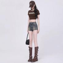 Women's High Waist Denim Shorts Straight Leg Sweatshorts Vintage Wash 2026 Summer Casual Trendy Slim Hot Pants XS
