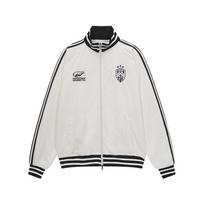 Unisex Stand Collar Zip Up Track Jacket Korean Travel Badge Embroidery Striped Cuff Loose Couple Baseball Coat Fall Outerwear S