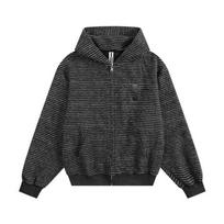 Women's Hooded Long Sleeve Zip Up Hoodie Loose Fit Korean Striped Cardigan Polyester Pocket Casual Outerwear Jacket S