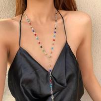 Long Chain Cross Pendant Necklace Bohemian Retro Clavicle Chain Crystal Y-Shaped Necklace  Lady Style6