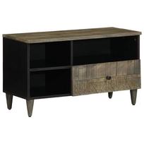 Szafka Pod Telewizor, Czarna, 80X33X46 Cm, Lite Drewno Mango
