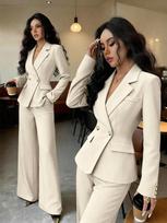2026 new women's suit, cross-border ozone Amazon fashion temperament long-sleeved waist suit top + pants S