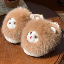 Lovely white alpacas furry slippers women winter warm fur slides shoes 2024 indoor fluffy home slippers woman female room mules 36-37