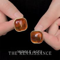 Square smudged amber stud earrings Maillard coffee earrings French retro earrings