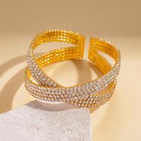 Diamond-encrusted square four-layer cross-opening bracelet geometric temperament bracelet jewelry