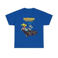 Batman and Robin Unisex Heavy Cotton Tee, Batmobile, Superhero M gray