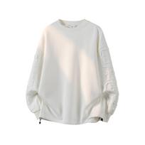 Men's Embossed Sleeve Crew Neck Sweatshirt, Gradient Wash Casual Pullover with Drawstring Hem, Oversized Streetwear Top for Spring & Autumn M