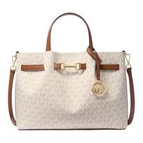 Michael Kors Medium Shoulder Tote Bag With Gold Hardware In Vanilla White And Acorn Brown Women handbags 35S5G2ZS3B-VANILLA Shopping Bag Set(Basic Set+Shopping Bag)