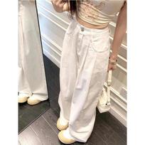 Women's High Rise Wide Leg Jeans Loose Fit Solid Color Straight Leg Trousers Casual Commuter Denim Pants S