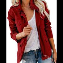 Women Stand Collar Zip Up Multi Pocket Utility Cargo Jacket Long Sleeve Lightweight Cotton Military Field Coat S