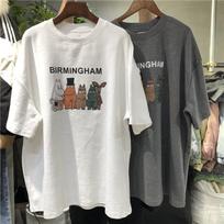 Women's Round Neck Drop Shoulder Short Sleeve T Shirt Loose Fit Cartoon Letter Print Harajuku Mid Length Casual Top M
