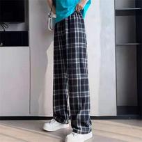 Women's Plaid Wide Leg Pants Mid-rise Straight Drapey Breathable Summer Preppy Long Trousers FITS