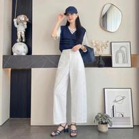 Women's High Waist Wide Leg Trousers Petite Fit 8/9 Length Lightweight Polyester Japanese Style Breathable Summer Casual Paper Thin Pants S