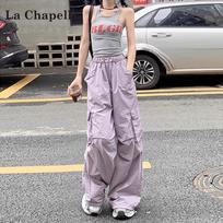 Women's High Waist Baggy Cargo Pants Loose Fit American Street Style Crinkled Quick Dry Casual Trousers Spring Summer Daily Wear S