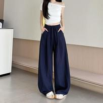Women's High Waist Wide Leg Pants Loose Fit Korean Casual Barrel Pants 2025 Summer Tencel Linen Lightweight Wrinkle Breathable Cooling Daily Trousers S
