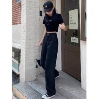 Women's High Rise Wide Leg Jeans Non Stretch Mercerized Denim Pants Loose Straight Leg Trousers For Autumn Petite Casual Outfit S
