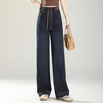 Women's High Waist Straight Leg Jeans Loose Narrow Wide Leg Denim Pants Stretch Drawstring Washed Vintage Casual Long Trousers M