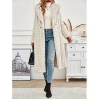 Cross-border sourcing: 2025 Autumn/Winter Fashion Long Solid Color Solid Sleeve Hooded Woolen Women's Jacket S