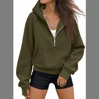 Women's Half Zip Hooded Long Sleeve Casual Sweatshirt Color L