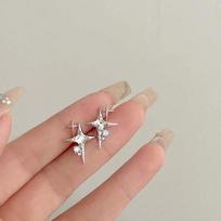Fashion Silver Cross Star Zircon Stud Earrings for Women Girl Korean Four-Pointed Star Personality Earrings Jewellery