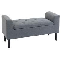 Storage Bench, Upholstered Bench, Load Capacity up to 130 kg, Linen Look, Rubberwood, 116 x 44 x 58 cm, Light Grey 116 x 44 x 58 cm