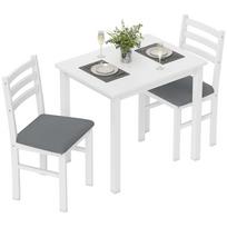 3 dalių valgomojo stalo komplektas su 2 kėdėmis, virtuvės stalas kompaktiškoms erdvėms, minkštos kėdės, taupantis vietą, MDF, baltas 80 x 60 x 74.5 cm balta