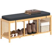 Bamboo Shoe Bench, Hallway Bench with Padded Seat Cushion and Open Shelf, Natural Wood Look 102 x 33 x 45 cm