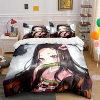 Anime Girl Pink Kimono 3-Piece Bedding Set Bedding set (1 duvet cover, 2 pillowcases, duvet not included) 135x200cm