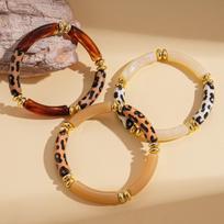Leopard Print Boho Acrylic Bracelets Wristband Curved Tube Bangle  Lady Gifts