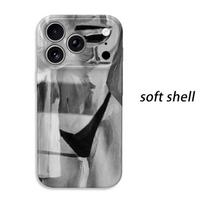 Monochrome Texture Woman Bikini Sketch Art Film Aesthetic Protective Shockproof Bumper Phone Case Cover For iPhone 14 15 16 Pro Max Plus IPHONE17PROMAX